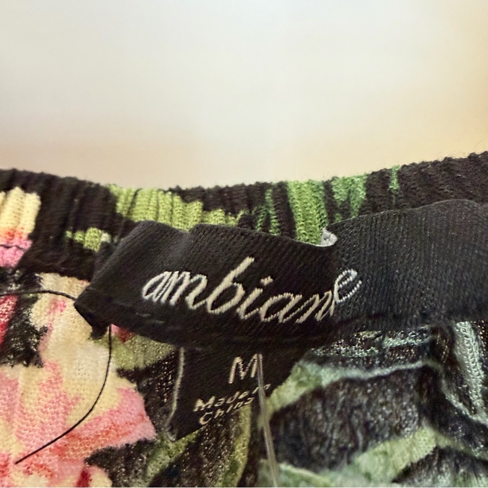 NWT Ambiance Black Floral Off-Shoulder Tie-Sleeve Crop Top, Medium - Picture 3 of 7